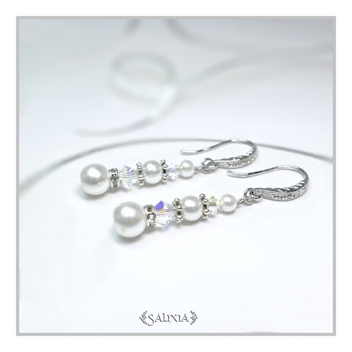 Boucles d'oreilles "enya" cristal aurore boréale perles nacrées blanches crochets ou dormeuses au choix (#bo379 p108)