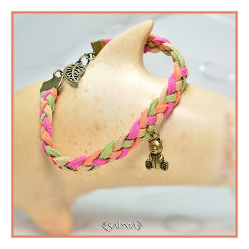 Bracelet suédine 4 couleurs breloque ourson (#bc71)