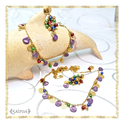 Collier "tiziana" perles nacrées et sequins dorés chaine et mousqueton en inoxydable doré (#c99 p109)