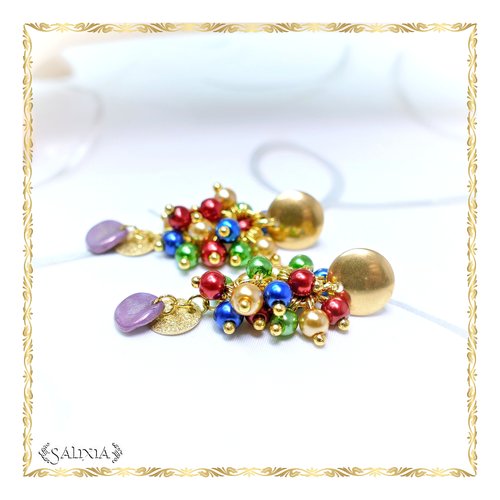 Boucles d'oreilles "tiziana" perles nacrées et sequins dorés puces ou crochets acier inoxydable doré au choix (#bo380 p109)