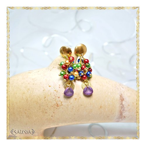 Boucles d'oreilles "tiziana" perles nacrées et sequins dorés puces ou crochets acier inoxydable doré au choix (#bo380 p109)