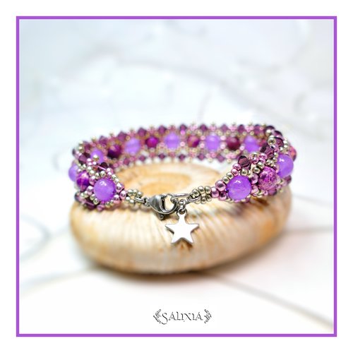 Bracelet tissé à l'aiguille perles japonaises cristal améthyste jaspe impérial jade de malaisie mousqueton acier inoxydable (#bc81)
