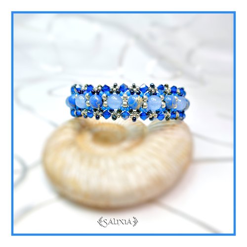 Bracelet tissé à l'aiguille perles japonaises cristal bleu jaspe impérial jade de malaisie mousqueton acier inoxydable (#bc82)