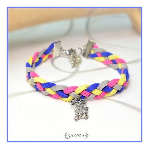 Bracelet suédine 4 couleurs breloque lapin (#bc85)