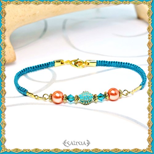 Bracelet tissé "loriana" cristal perles cuivrées tissage macramé mousqueton en acier inoxydable doré(#bc86 p110)