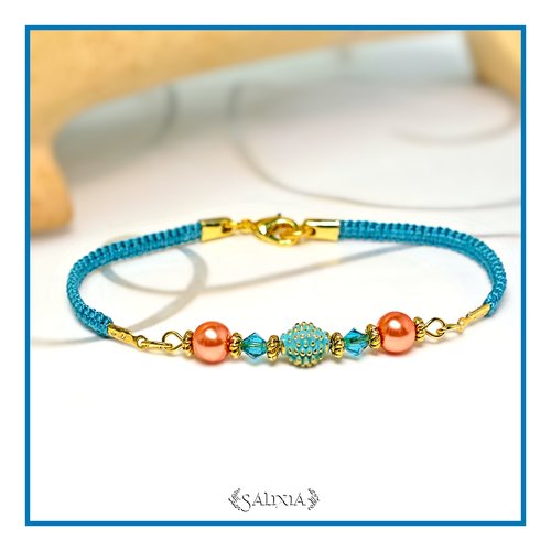 Bracelet tissé "loriana" cristal perles cuivrées tissage macramé mousqueton en acier inoxydable doré(#bc86 p110)