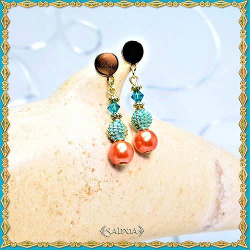 Boucles d'oreilles "loriana" cristal perles cuivrées puces ou crochets au choix (#bo381 p110)