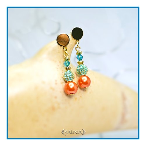Boucles d'oreilles "loriana" cristal perles cuivrées puces ou crochets au choix (#bo381 p110)