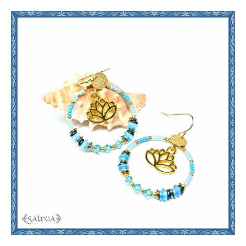 Boucles d'oreilles créoles cristal perles heishi crochets dorés à l'or fin (#bo406)