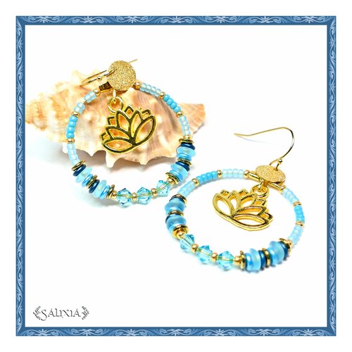 Boucles d'oreilles créoles cristal perles heishi crochets dorés à l'or fin (#bo406)