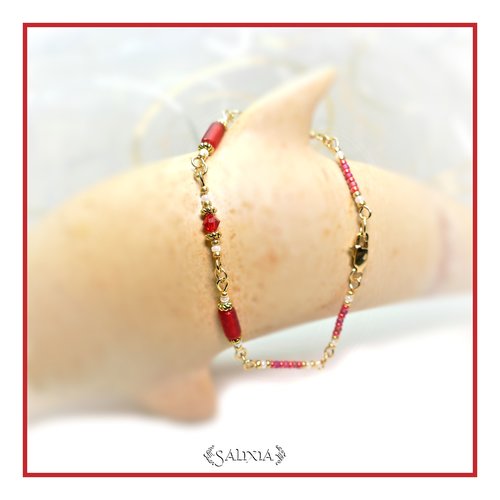Bracelet collection "lorella" rouge cristal de swarovski acier inoxydable doré (#bc99 p123)