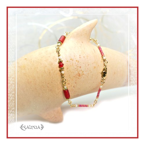 Bracelet collection "lorella" rouge siam acier inoxydable doré (#bc99 p123)