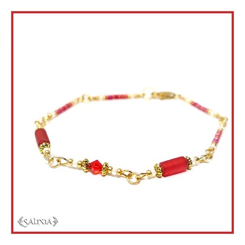 Bracelet collection "lorella" rouge siam acier inoxydable doré (#bc99 p123)