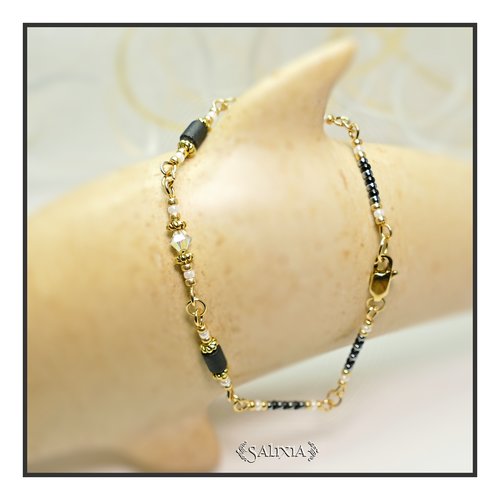 Bracelet collection "lorella" black night cristal de swarovski acier inoxydable doré (#bc102 p126)