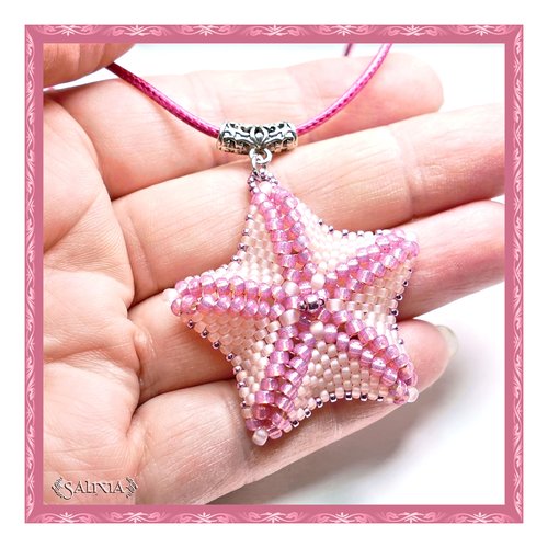 Collier pendentif étoile de mer rose cordon ou chaine acier inoxydable au choix(#c108)