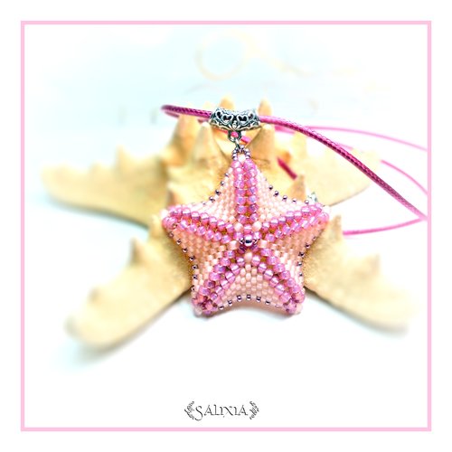 Collier pendentif étoile de mer rose chaine et mousqueton acier inoxydable (cordon rose non disponible) (#c108.a)