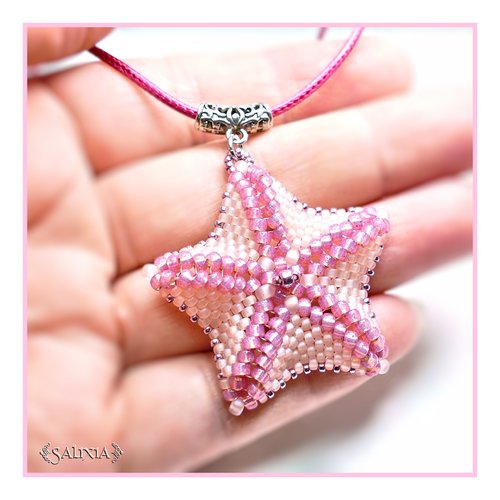 Collier pendentif étoile de mer rose cordon ou chaine acier inoxydable au choix(#c108.a)