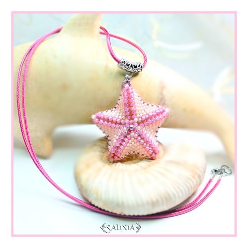 Collier pendentif étoile de mer rose cordon ou chaine acier inoxydable au choix(#c108.a)