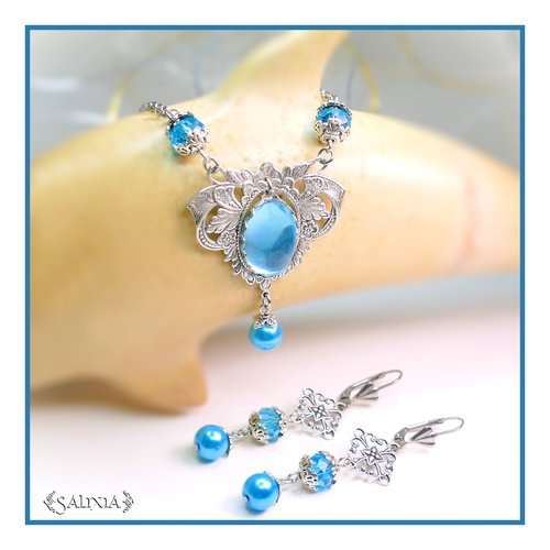 Pièce unique - collier victorien "nausicaa" laiton très haute qualité plaqué argent sterling (#c109 p135)