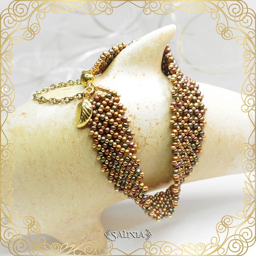 Vendu - bracelet "inaya" miel doré tissé à l'aiguille avec des perles en verre japonaises (#bc103 p127)