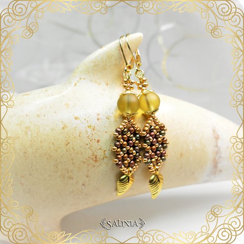 Boucles d'oreilles "inaya" miel doré dormeuses dorées à l'or fin ou crochets acier inoxydable (#bo414 p127)