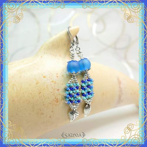Boucles d'oreilles "inaya" blue dormeusesou crochets acier inoxydable (#bo415 p128)