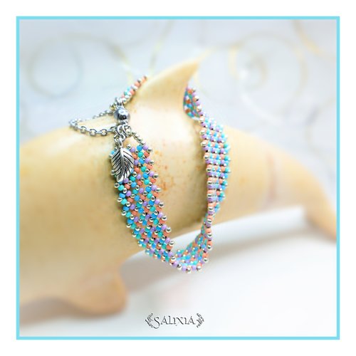 Bracelet "inaya" turquoise tissé à l'aiguille avec des perles en verre japonaises (#bc105 p129)