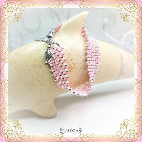 Bracelet "inaya" candy pink tissé à l'aiguille avec des perles en verre japonaises (#bc107 p131)