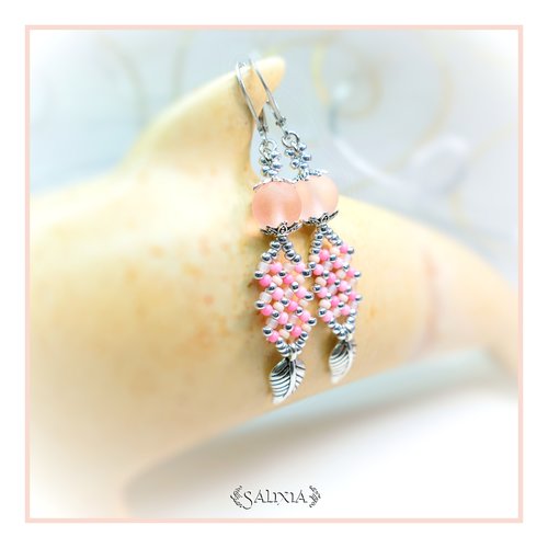 Boucles d'oreilles "inaya" candy pink dormeuses ou crochets acier inoxydable (#bo418 p131)