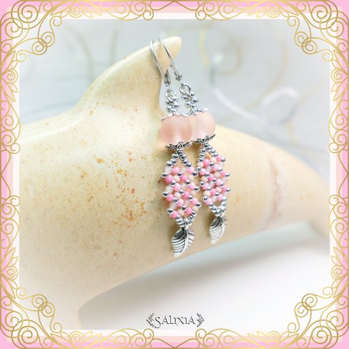 Boucles d'oreilles "inaya" candy pink dormeuses ou crochets acier inoxydable (#bo418 p131)