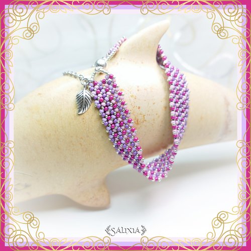 Bracelet "inaya" pink opale tissé à l'aiguille avec des perles en verre japonaises (#bc110 p134)