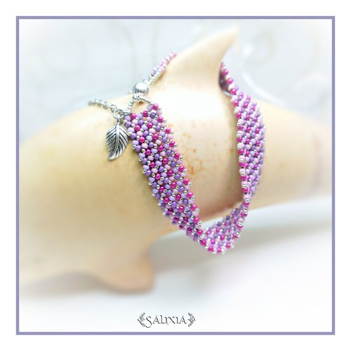 Bracelet "inaya" pink opale tissé à l'aiguille avec des perles en verre japonaises (#bc110 p134)