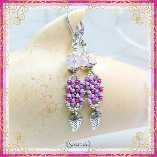 Boucles d'oreilles "inaya" pink opale dormeuses ou crochets acier inoxydable (#bo421 p134)