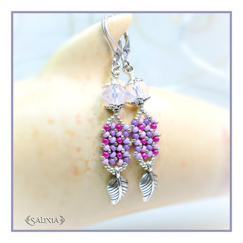 Boucles d'oreilles "inaya" pink opale dormeuses ou crochets acier inoxydable (#bo421 p134)