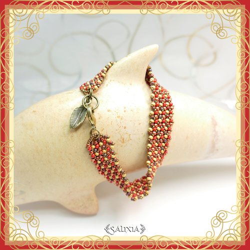 Bracelet "inaya" copper spirit tissé à l'aiguille avec des perles en verre japonaises (#bc111 p136)