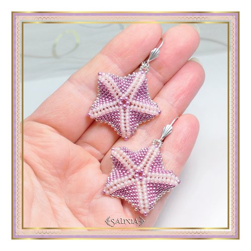 Boucles d'oreilles étoiles de mer tissées à l'aiguille dormeuses ou crochets au choix (#bo423)