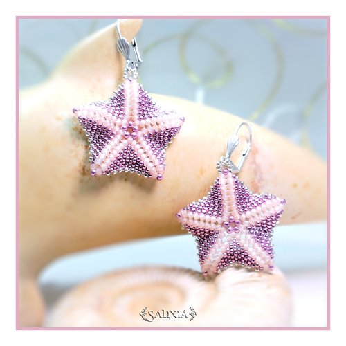 Boucles d'oreilles étoiles de mer tissées à l'aiguille dormeuses ou crochets au choix (#bo423)