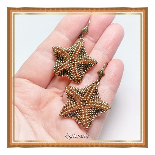 Boucles d'oreilles étoiles de mer tissée à l'aiguille dormeuses ou crochets au choix (#bo424)