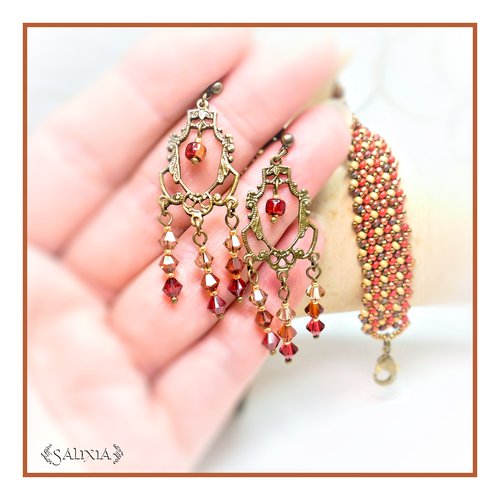 Boucles d'oreilles "inaya" copper spirit cristal de swarovski puces bronze ou crochets acier inoxydable doré (#bo426 p136)