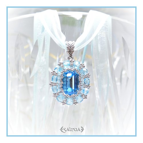 Pièce unique - collier "ava" pendentif cabochon en cristal ruban ou en option chaine en acier inoxydable  (#c117) - vidéo hd dans détails