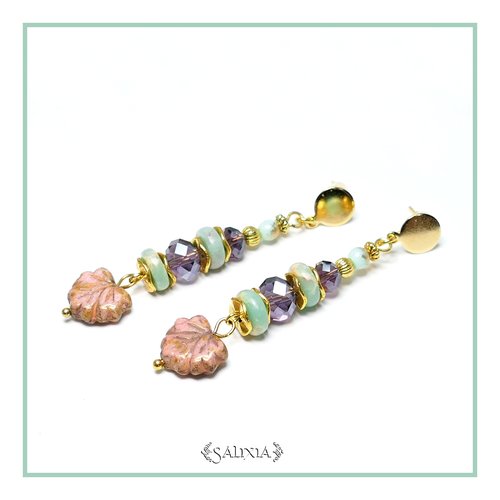 Boucles d'oreilles "samantha" cristal et pierres fines de jaspe puces ou crochets au choix (#bo431 p140)