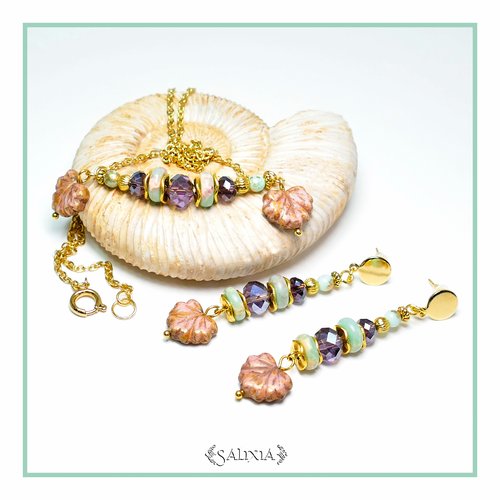 Boucles d'oreilles "samantha" cristal et pierres fines de jaspe puces ou crochets au choix (#bo431 p140)