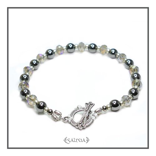 Bracelet médiéval "célia" pierres fines d'hématite noires perles aurore boréales (#bc115 p141)