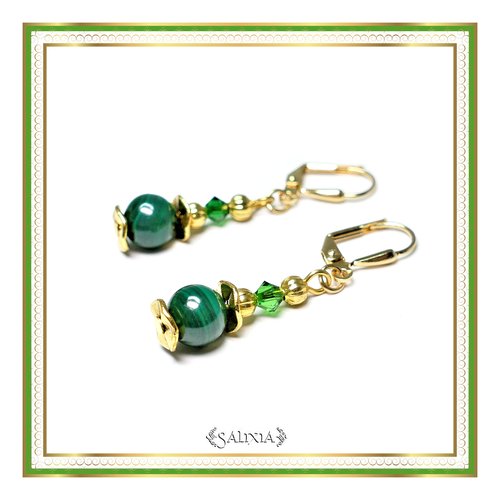 Boucles d'oreilles "elina" cristal perles de malachite dormeuses ou crochets acier inoxydable doré au choix (#bo433 p142)
