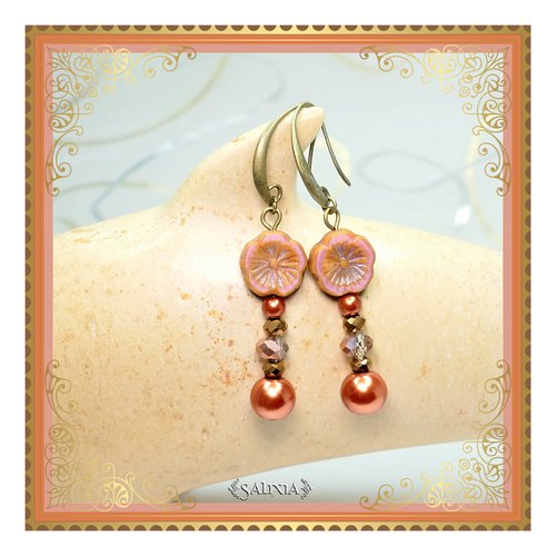 Boucles d'oreilles bohème chic "kalia" cristal et perles nacrées cuivrées crochets au choix (#bo434 p143)