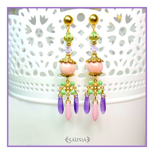 Pièce unique - boucles d'oreilles tosca cristal perles céramique  puces ou crochets acier inoxydable doré (#bo436 p145)14