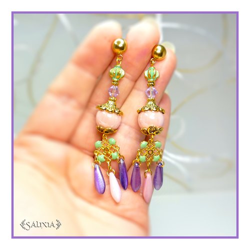 Pièce unique - boucles d'oreilles tosca cristal perles céramique  puces ou crochets acier inoxydable doré (#bo436 p145)14
