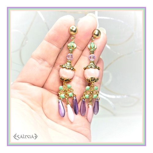Pièce unique - boucles d'oreilles tosca cristal perles céramique  puces ou crochets acier inoxydable doré (#bo436 p145)14