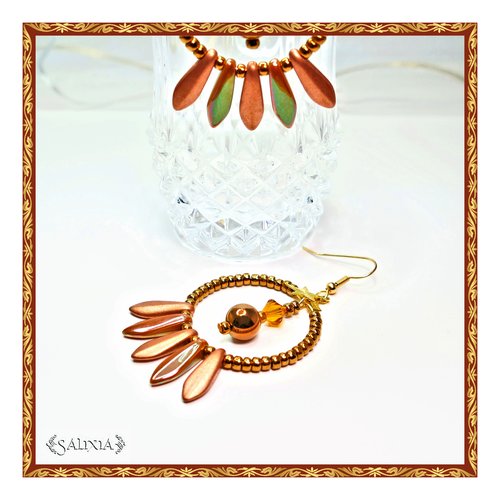 Boucles d'oreilles créoles pierres fines d'hématite cristal crochets acier inoxydable doré (#bo441)