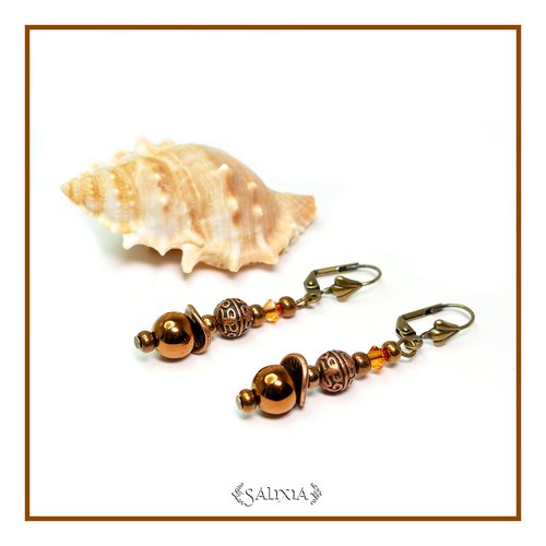 Boucles d'oreilles "marissa" cristal perles d'hématite rouge cuivré dormeuses ou crochets au choix (#bo437 p146)